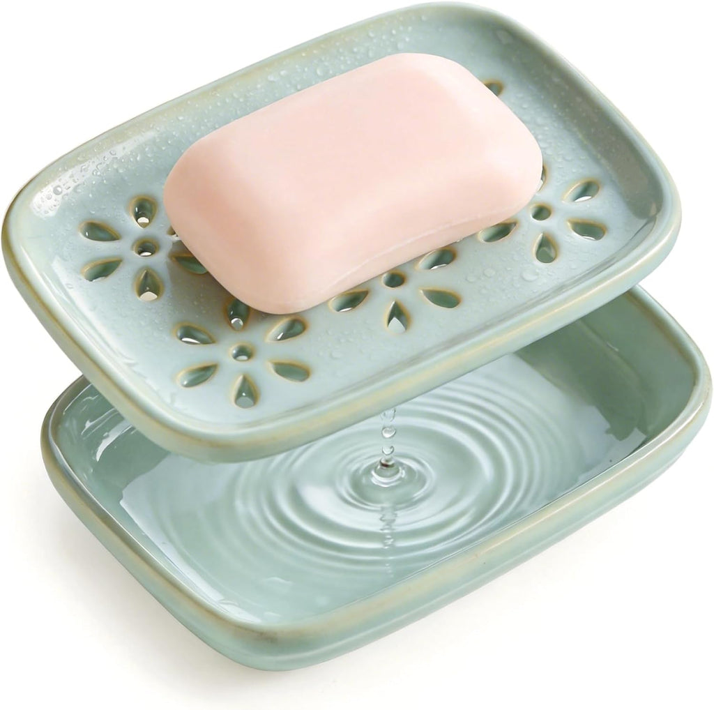 Miamolo Soap Dish for Shower with Drainage 2-Tier Bar Soap Holder Mess-Free