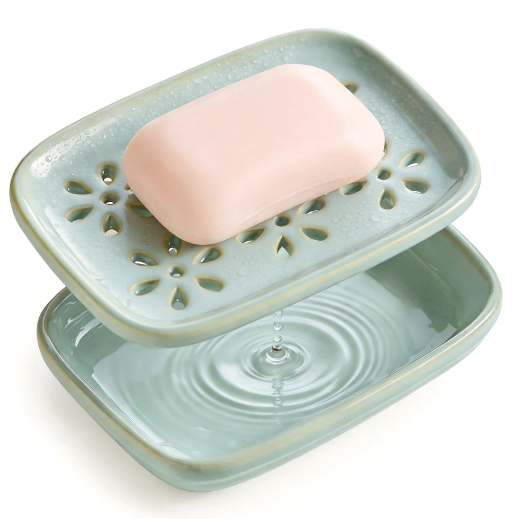 Miamolo Soap Dish for Shower with Drainage 2-Tier Bar Soap Holder Mess-Free