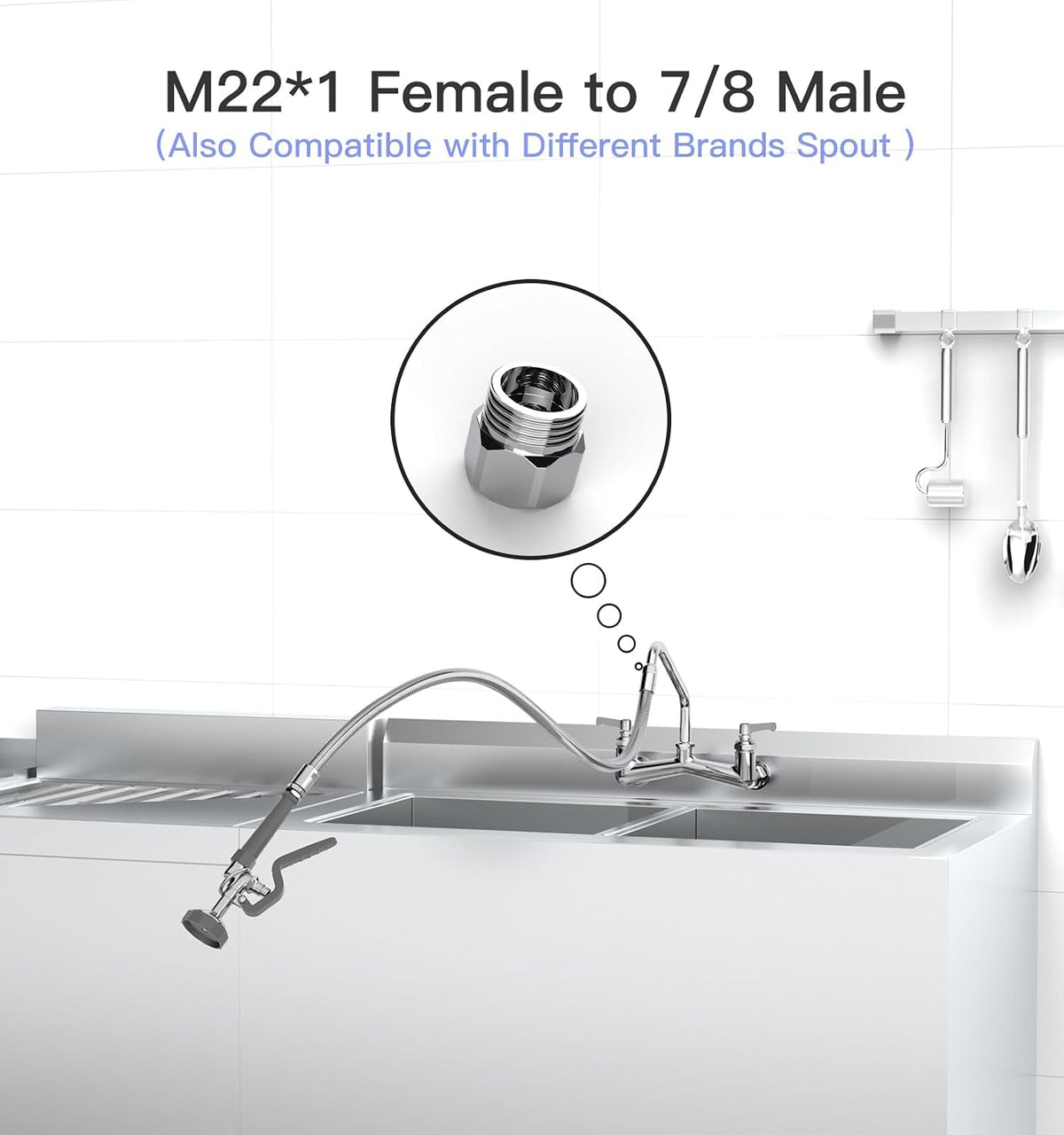Pre Rinse Spray Valve with 45” Stainless-Steel Hose,1.42 GPM Pre Rinse Sprayer Commercial Sink Sprayer with Ergonomic Handle Commercial Faucet Parts,Fit for Dish Washing Spray （Gray）
