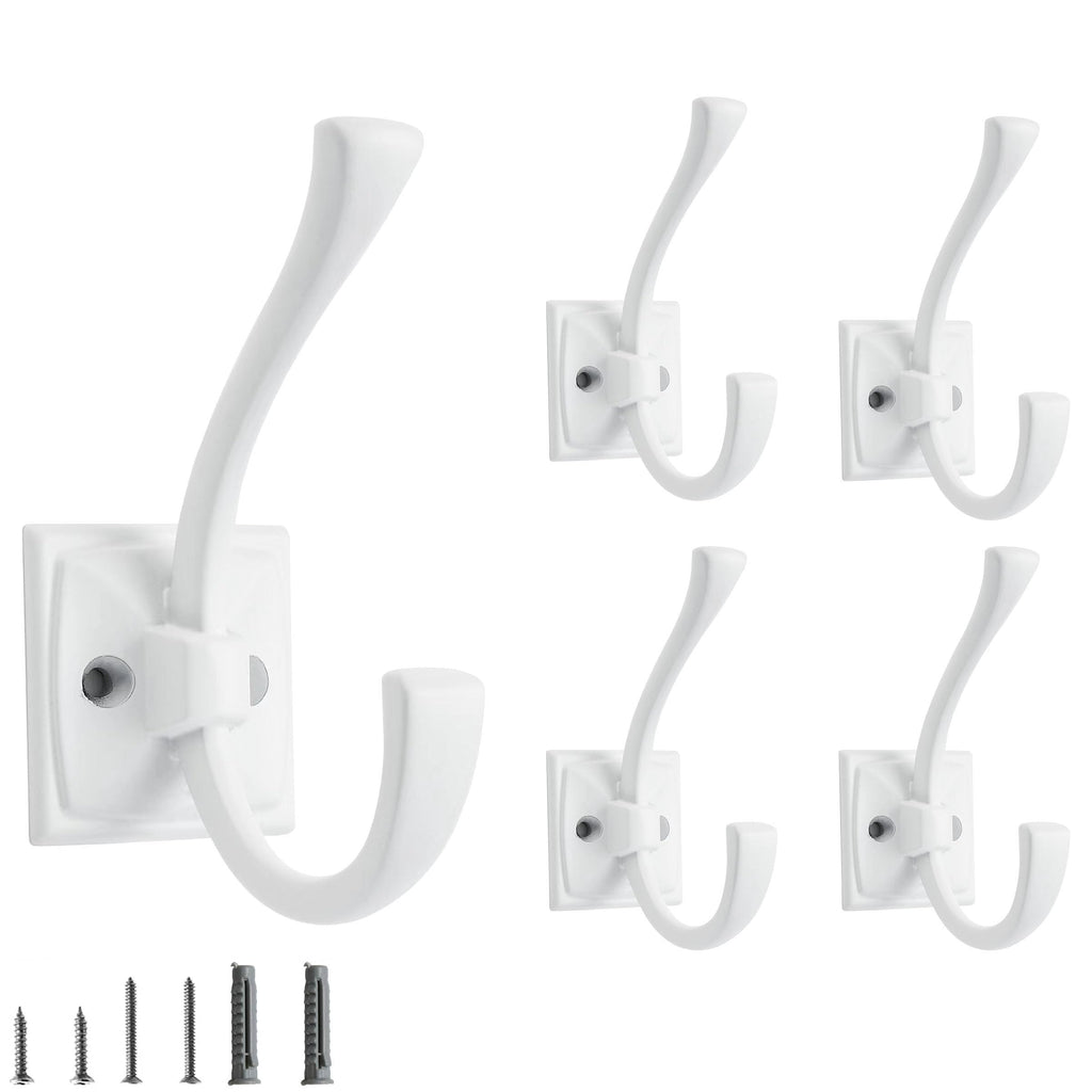 5 Pack Decorative Heavy Duty Towel Hooks for Hanging Robe Double Oil Rubbed Bronze Coat Hooks Wall Mounted with Screws for Key, Towel, Bags, Cup, Hat