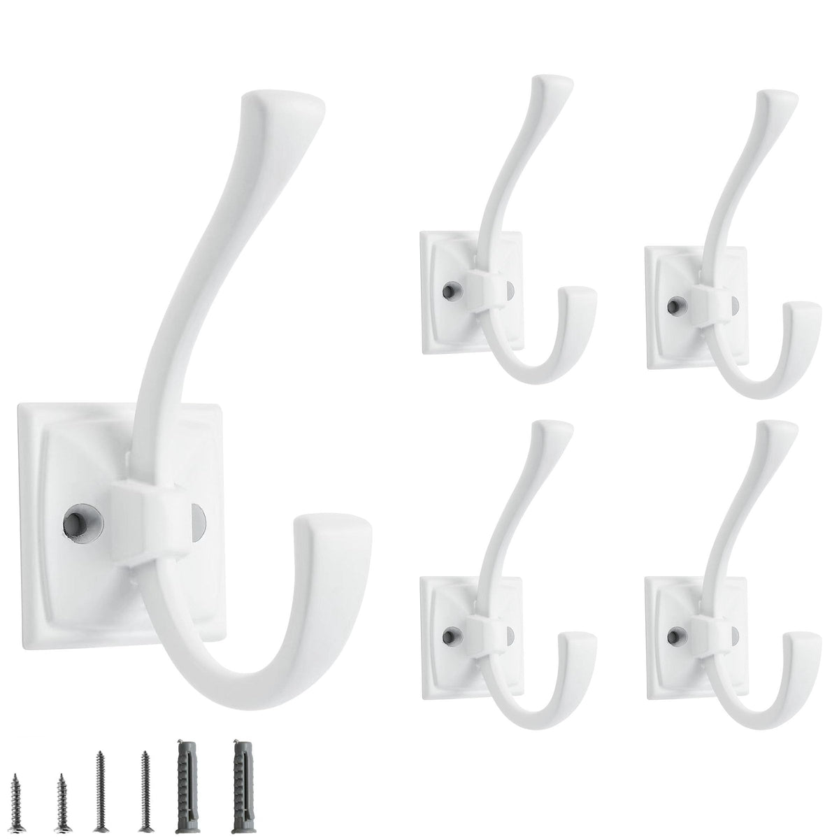 5 Pack Decorative Heavy Duty Towel Hooks for Hanging Robe Double Oil Rubbed Bronze Coat Hooks Wall Mounted with Screws for Key, Towel, Bags, Cup, Hat