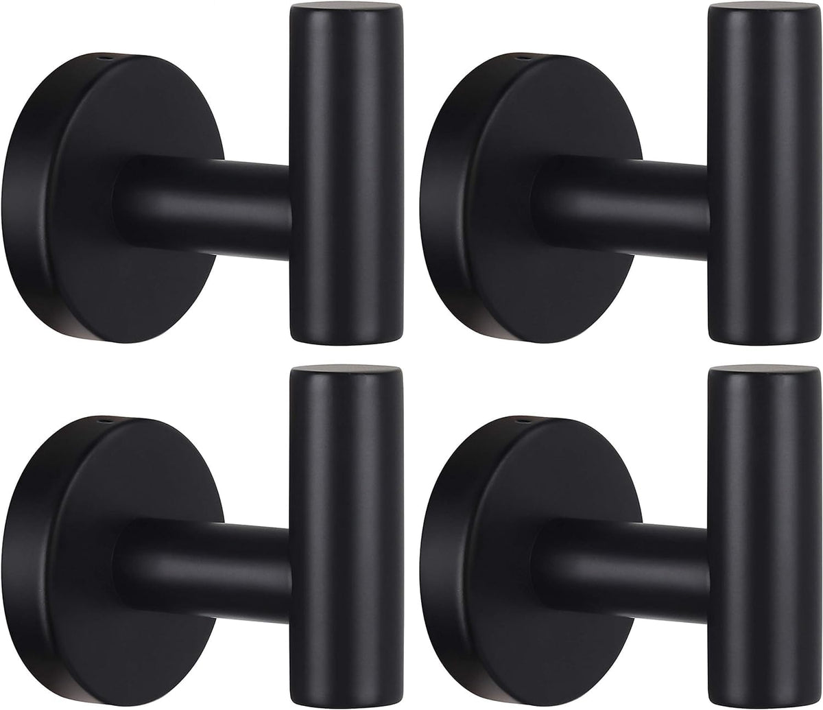 Kruodop Towel Hooks for Bathroom,2 Packs Wall Mount Towel Holder,Black Matte Wall Robe Hook,Stainless Steel Heavy Duty Door Hanger Towel Hook for Kitchen, Bedroom,Hotel,Pool,Coats(Drilling)