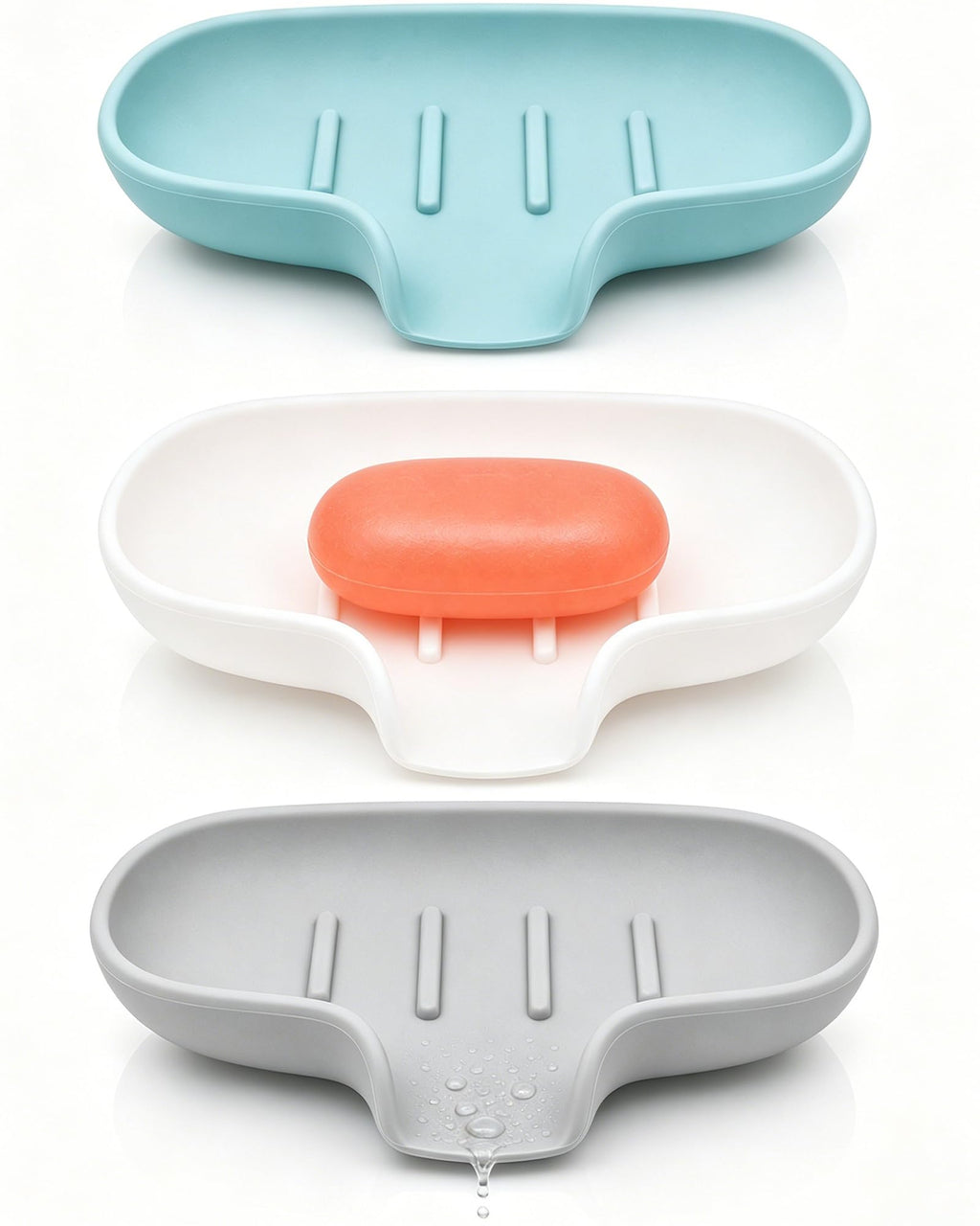 3 Pack Silicone Soap Dish for Shower, Bar Soap Holder with Drain Spout