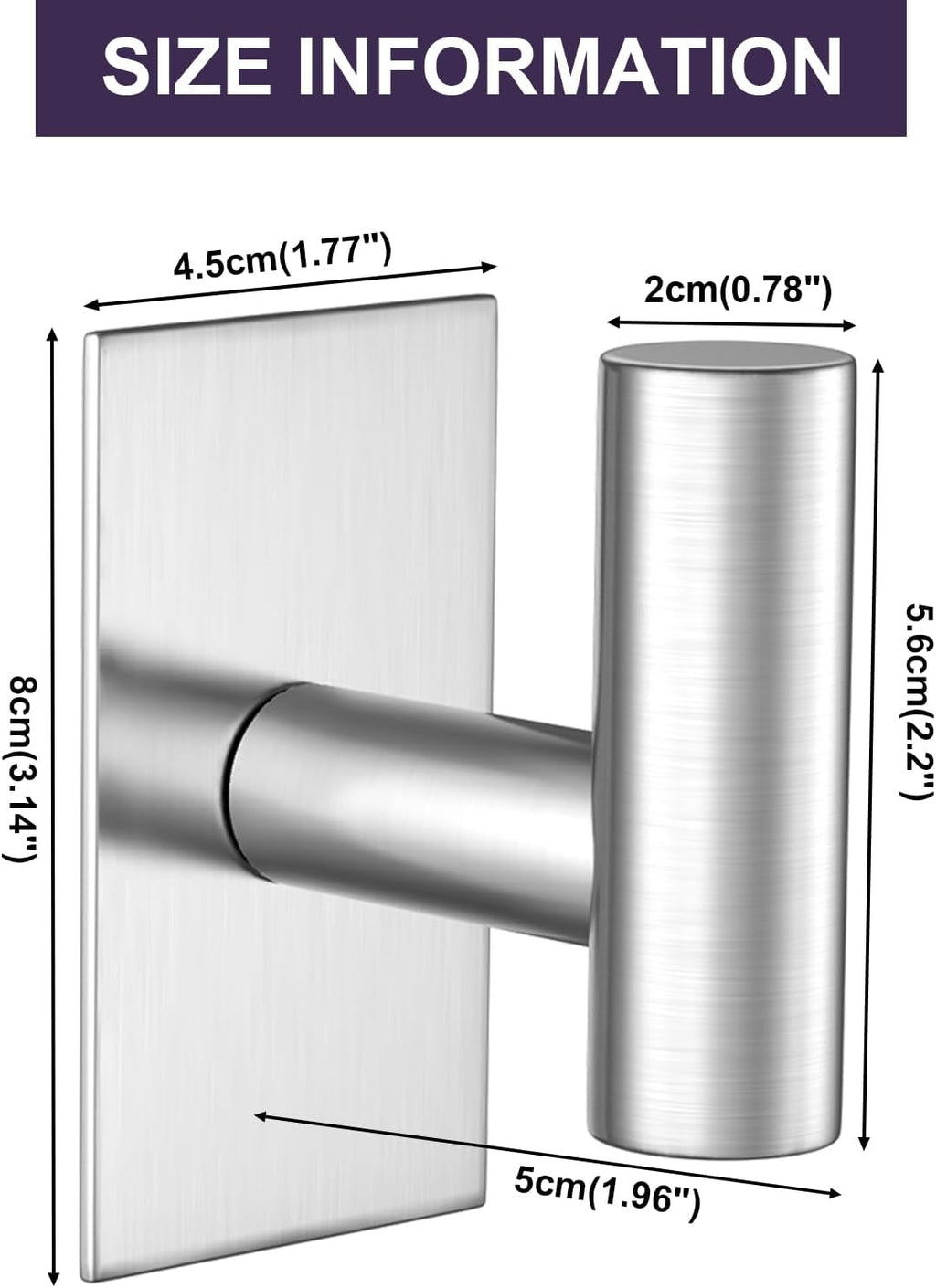 VAEHOLD Wall Towel Hooks, Heavy Duty Sticky Holder Waterproof Towel Hooks for Hanging Coat, Clothes, Closet Hook Wall Mount for Kitchen (Silver, 2 Pack)