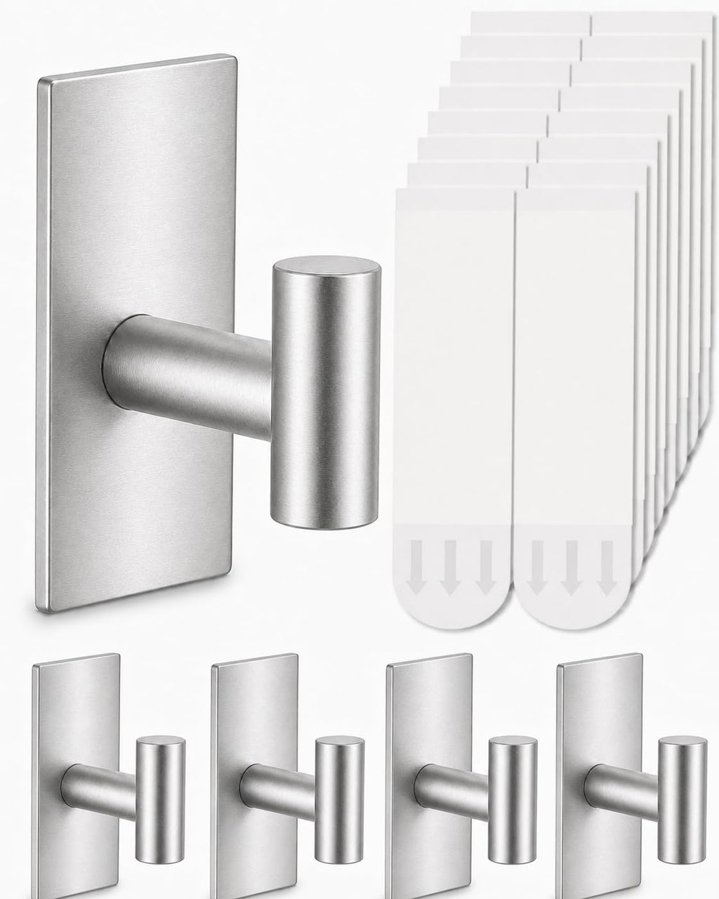 5 Pcs Towel Hooks Heavy Duty for Hanging，Adhesive Wall Hooks with Removable Strips，Sticky No Damage，Outdoor for Bathrooms，Shower，Stockings，Decor，Robe，X-Large，Black 304 Stainless Steel