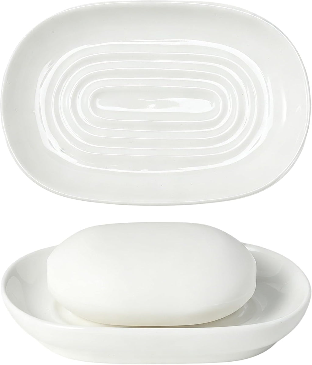 White Ceramic Soap Dish/Tray for Bathroom Shower Kitchen