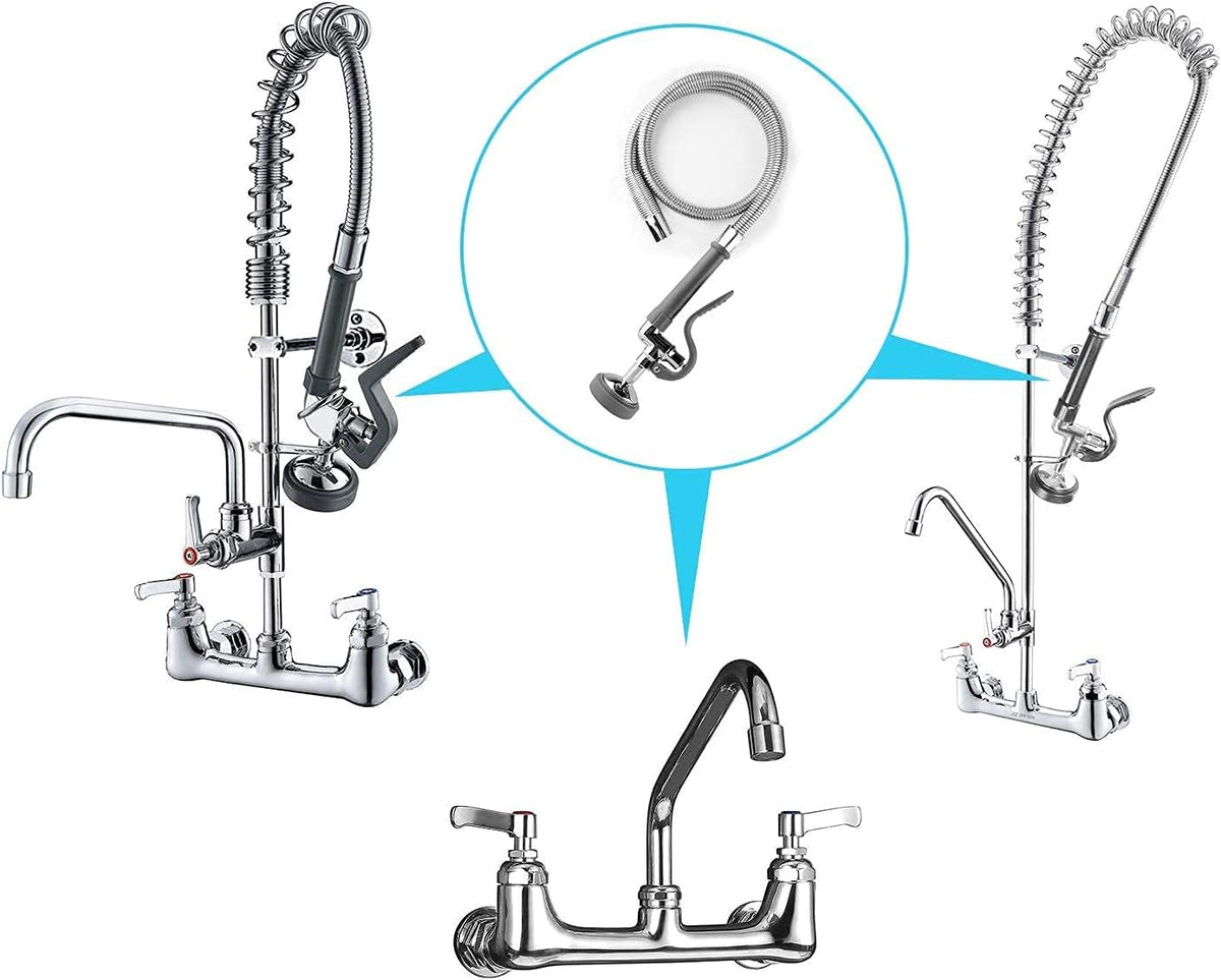 CWM Commercial Sink Sprayer with 45” Flexble Stainless Steel Hose, 1.42 GPM Pre Rinse Spray Valve with Ergonomic Handle, Commercial Sink Faucet Parts,Dishwasher Sprayer for Restaurants (Gray)
