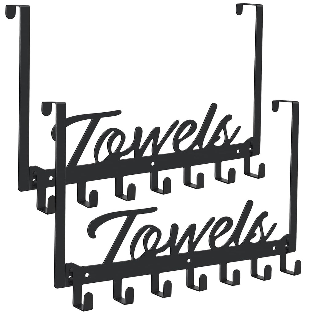 Azmoncy Over The Door Hooks, Towel Rack Towel Hooks for Bathroom, Towel Holder for Hanging Heavy Duty, Door Rack Over Door Hanger with 5 Coat Hooks for Bedroom Bathroom Kitchen, Black