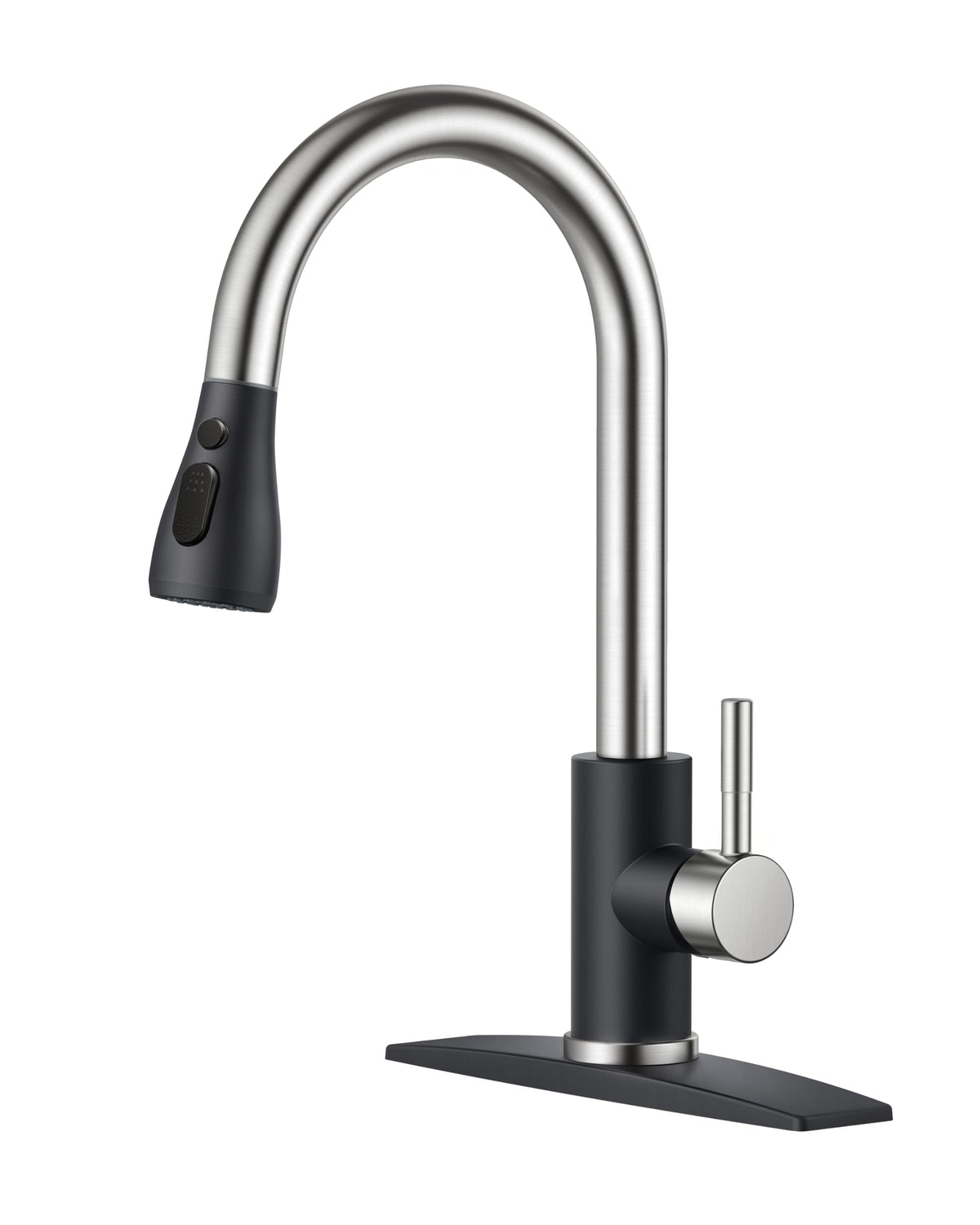 FORIOUS Black Kitchen Faucet with Pull Down Sprayer, High Arc Single Handle