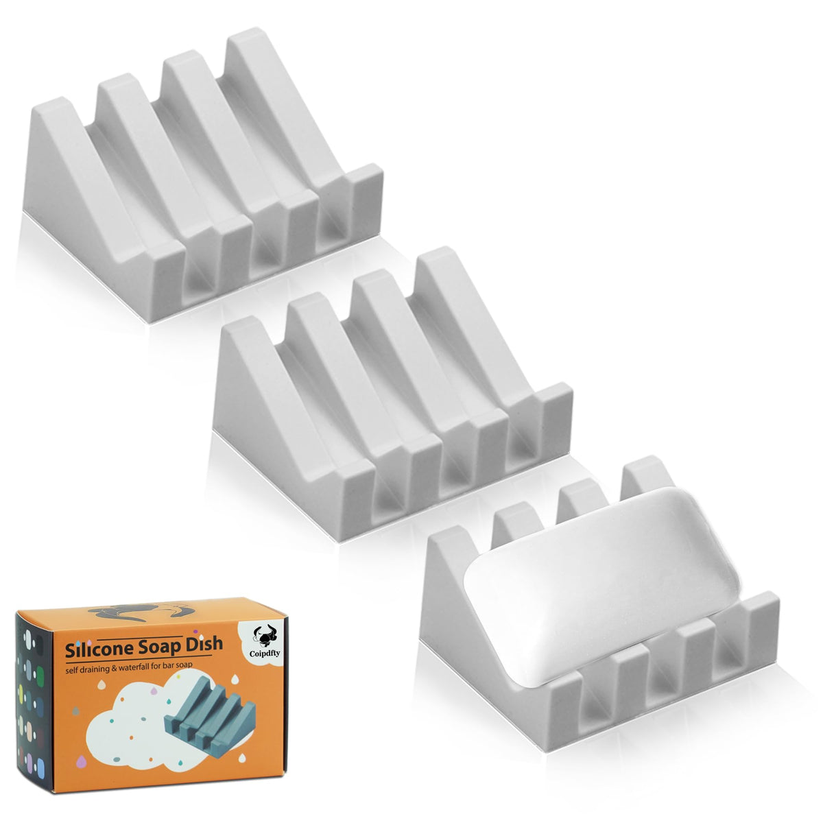Self Draining Soap Dish Holder,Silicone Soap Dish,for Bathroom,Kitchen, Sponges，Can Extend Soap Life，Keep Soap Bars Dry and Easy Cleaning (White,1-Pack)