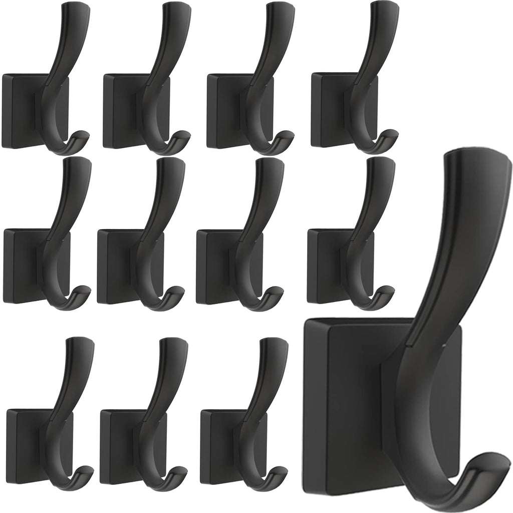 TOFIIGREM 3 Pack Black Towel Hooks, Towels Robe Holder for Bathroom Coat Hooks for Wall Hanging Key Hat Backpack (3 Pack, Black)