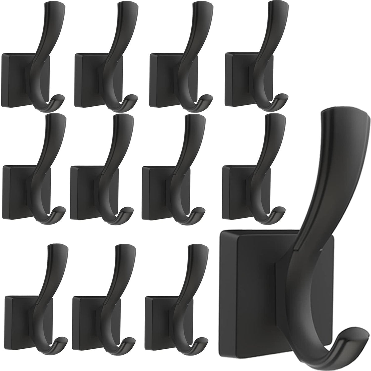 TOFIIGREM Black Towel Hooks, Coat Robe Hooks Bathroom Entryway Mudroom Pool Hooks for Wall Mount Hanging Towels Bathrobe Key Hat Backpack (2 Pack, Black)