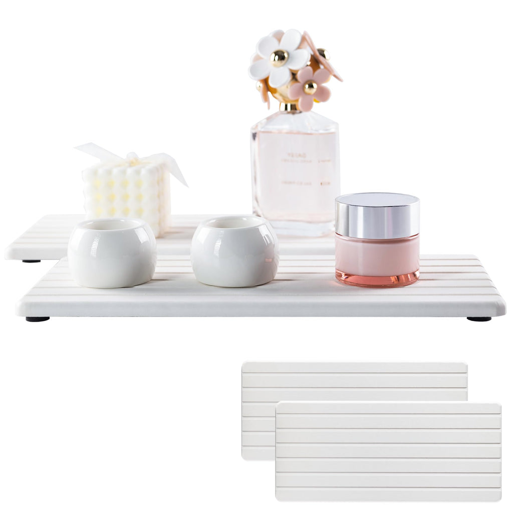 NiuYichee 2 PCS Water Absorbent diatomite Coasters, 8.3" x 4" Water Absorbing Stone Tray for Sink, Stone Drying mat for Kitchen Counter, Stone soap Tray Used for Hand Soaps & toiletries & Plants