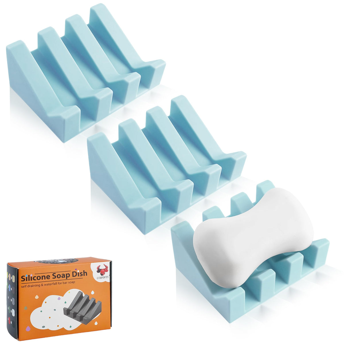 Self Draining Soap Dish Holder,Silicone Soap Dish,for Bathroom,Kitchen, Sponges，Can Extend Soap Life，Keep Soap Bars Dry and Easy Cleaning (White,1-Pack)