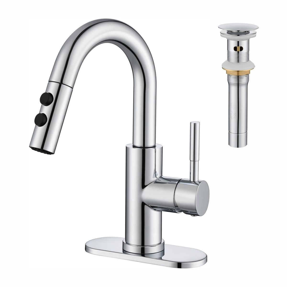 Bathroom Faucet with Sprayer, Brushed Gold Single Hole with Pop-Up Drain