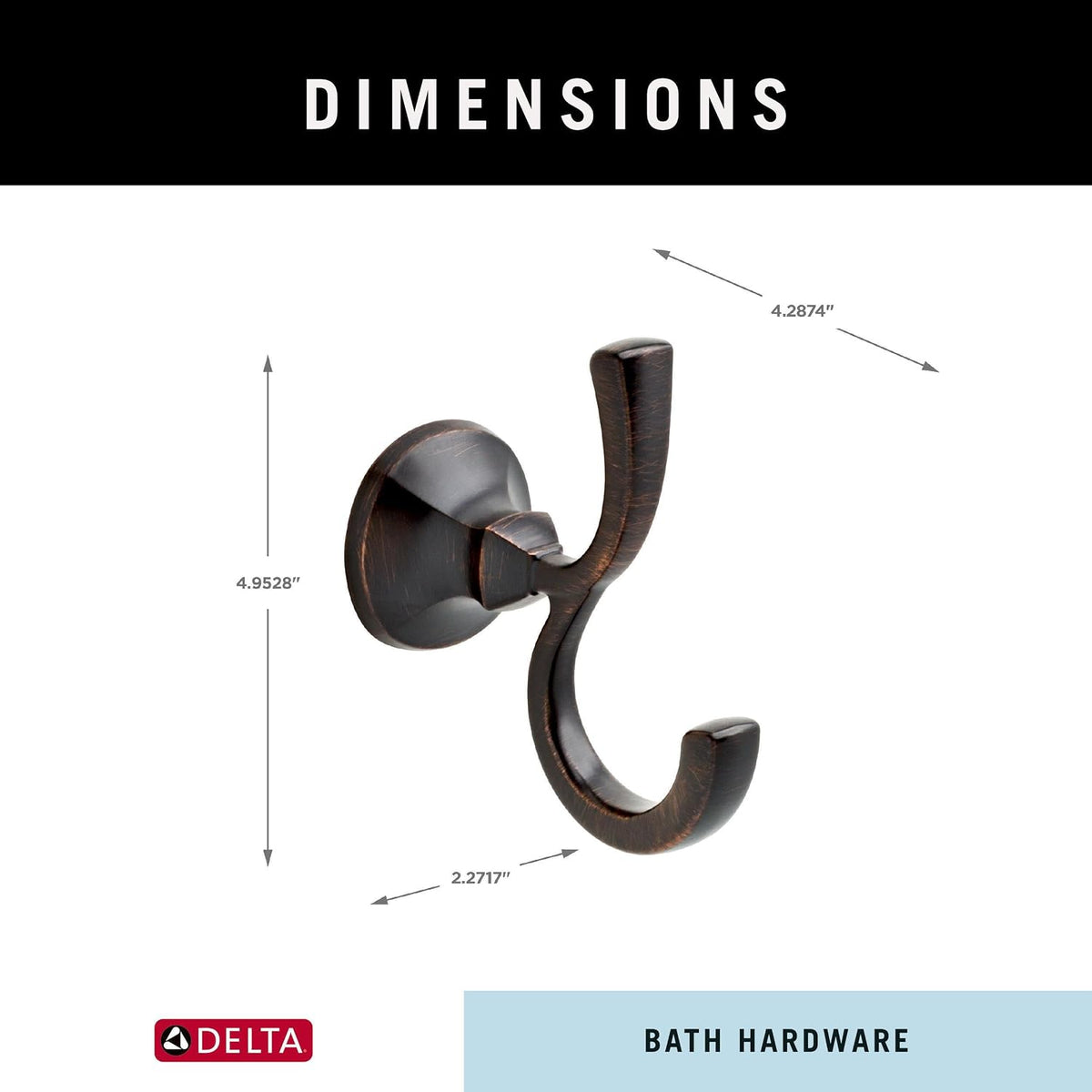 DELTA FAUCET Rubber Limited 76435-RB Ashlyn Double Towel Hook Bath Hardware Accessory in Venetian Bronze