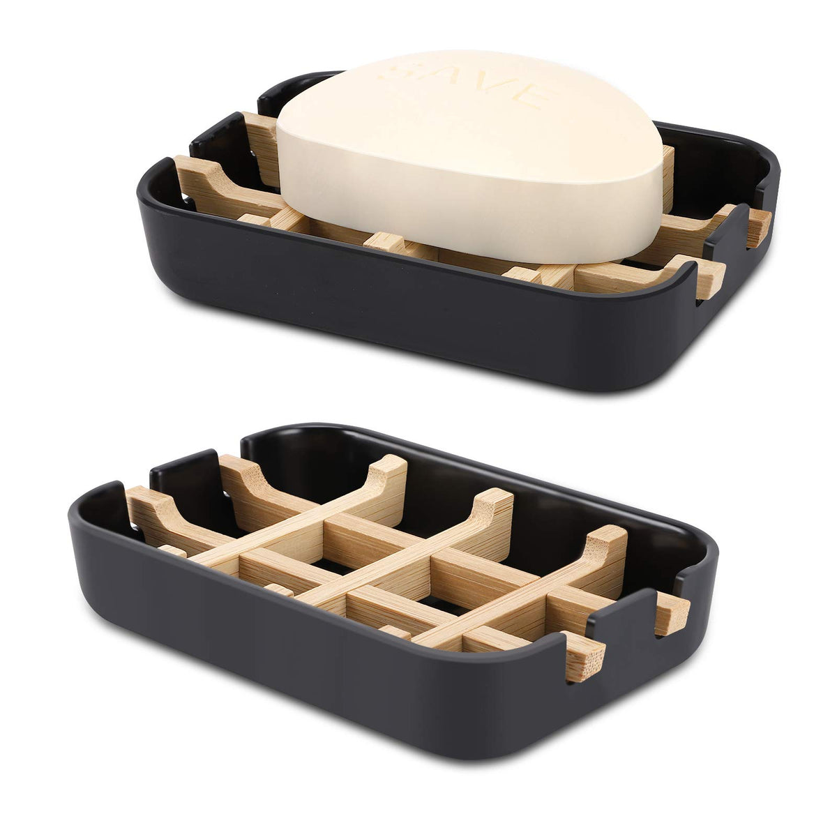 Bamboo Wooden Soap Dishes for Shower with Drainage for Bathroom Bar Soap Holder Soap Holder Sink Deck Bathtub Shower Tray (One Pieces Black)