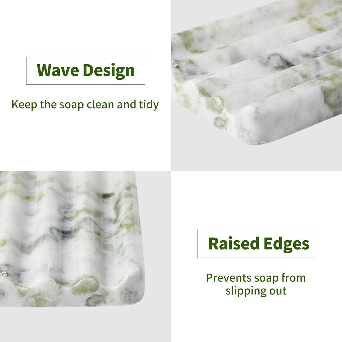 Karibiber Marble Soap Dish, Large Stone Bar Soap Holder Shower, Green Bathroom Soaps Saver, Easy Cleaning Natural Stone Sponge Holder for Kitchen Sink, Executive Jewelry Ring Tray