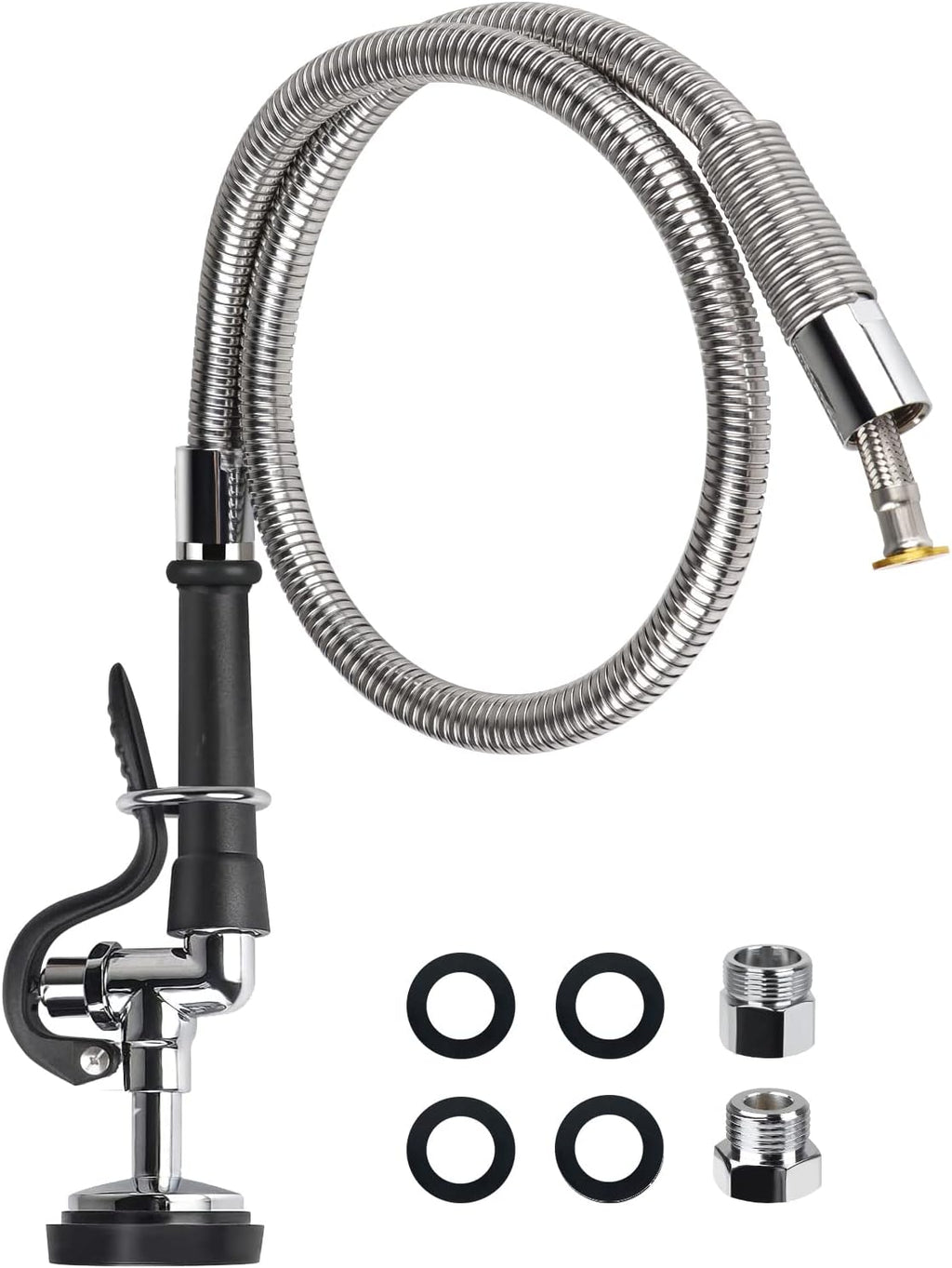 Pre Rinse Spray Valve with 45" Flexible Hose KANONEY Stainless Steel Hose 1.42 GPM Commercial Sink Sprayer Nozzle Head Replacement Kit for Dish Industrial Restaurant Kitchen Faucets, Black