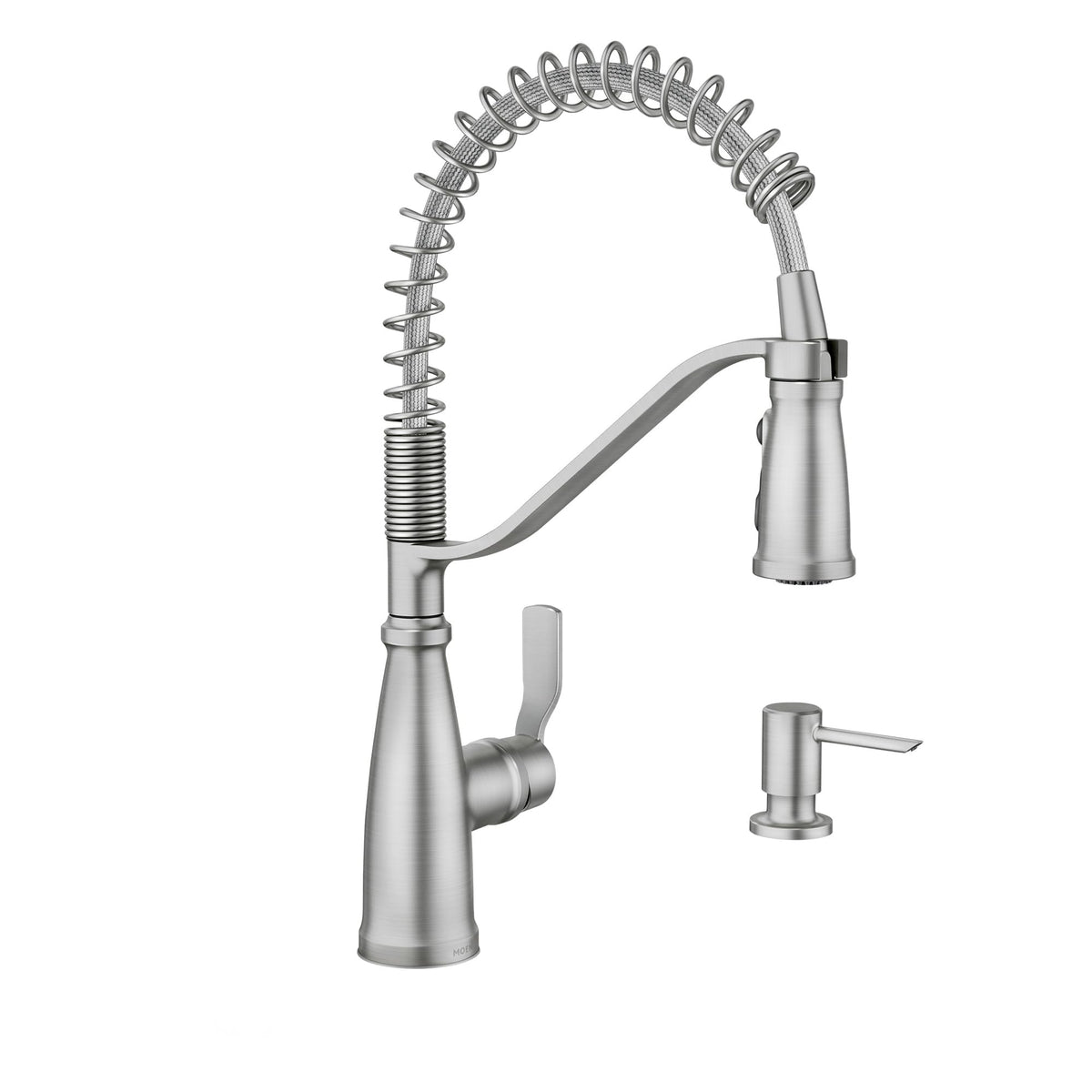 Moen Nolia Chrome One-Handle Pre-Rinse Spring Kitchen Faucet with Pull Down Sprayer, Single Hole Kitchen Sink Faucet with Soap Dispenser, 87886