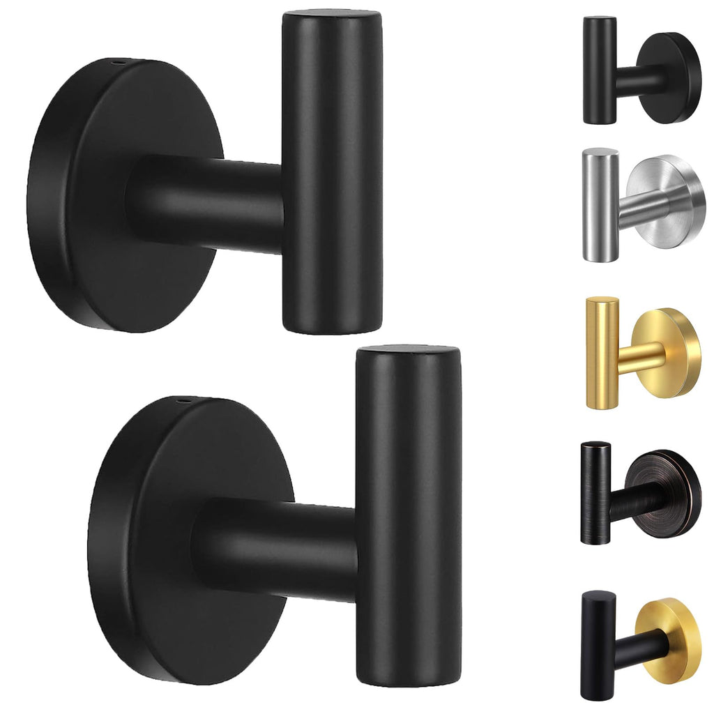 Kruodop Towel Hooks for Bathroom,4 Packs Wall Mount Towel Holder,Black Matte Wall Robe Hook,Stainless Steel Heavy Duty Door Hanger Towel Hook for Kitchen, Bedroom,Hotel,Pool,Coats - Black