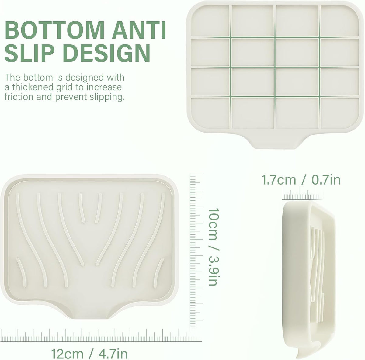 2PCS Self Draining Soap Holder,Spofit Silicone Soap Dish, Suitable for for Kitchen, Bathroom, Shower, Bath Tub,Soap Container (Beige)