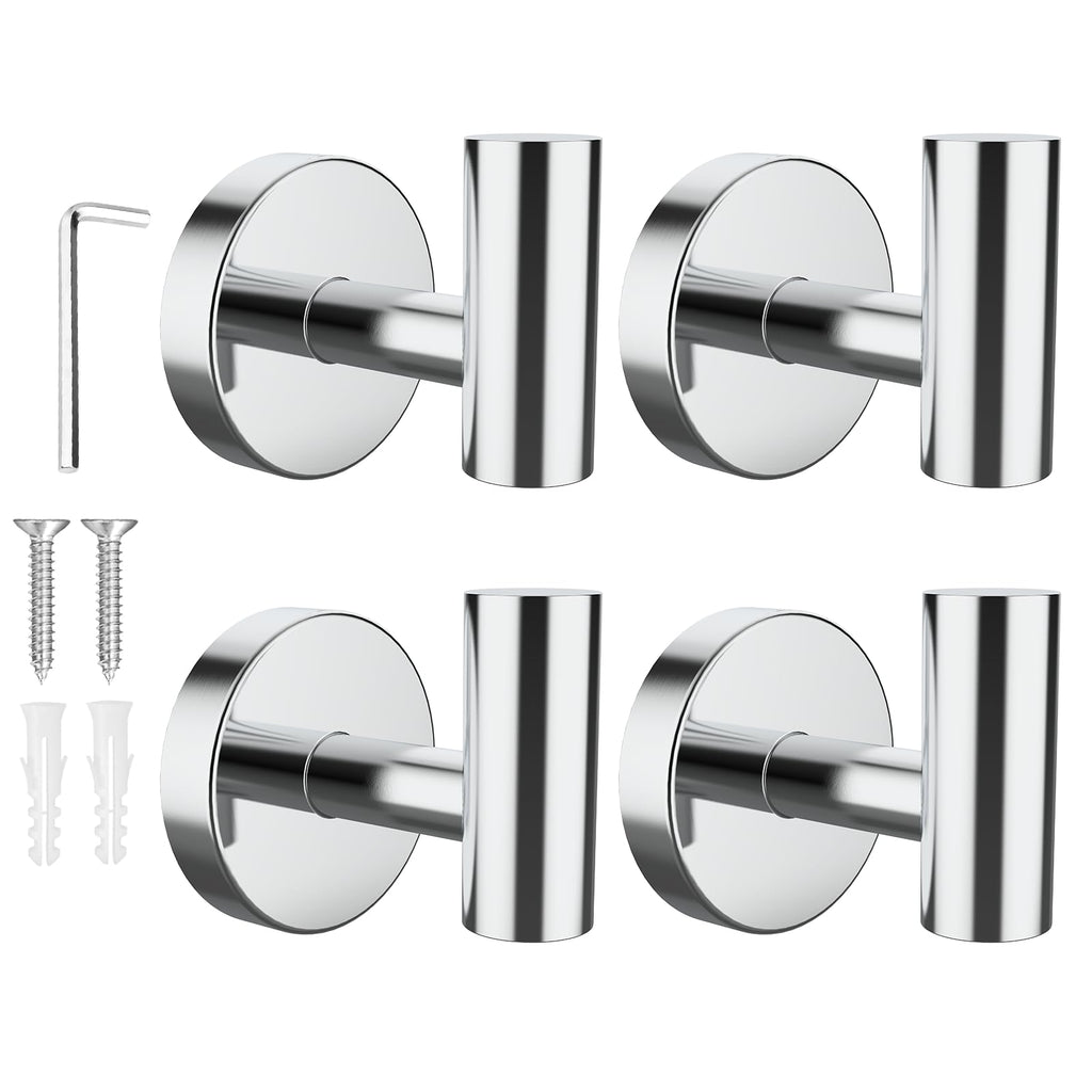 SetSail Towel Hooks for Bathrooms 4 Packs Screw-in Matte Black Bathroom Towel Hook Wall Mounted Stainless Steel Shower Towel Hooks for Coat Hanging, Drill Hole