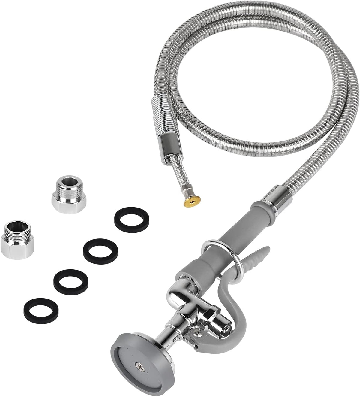 Spray Valve with Pre-Rinse Hose 60”Flexible Stainless Hose with High Pressure Pre Rinse Sprayer Nozzle Head Assembly Kit for Commercial Restaurant Industrial Kitchen Faucet