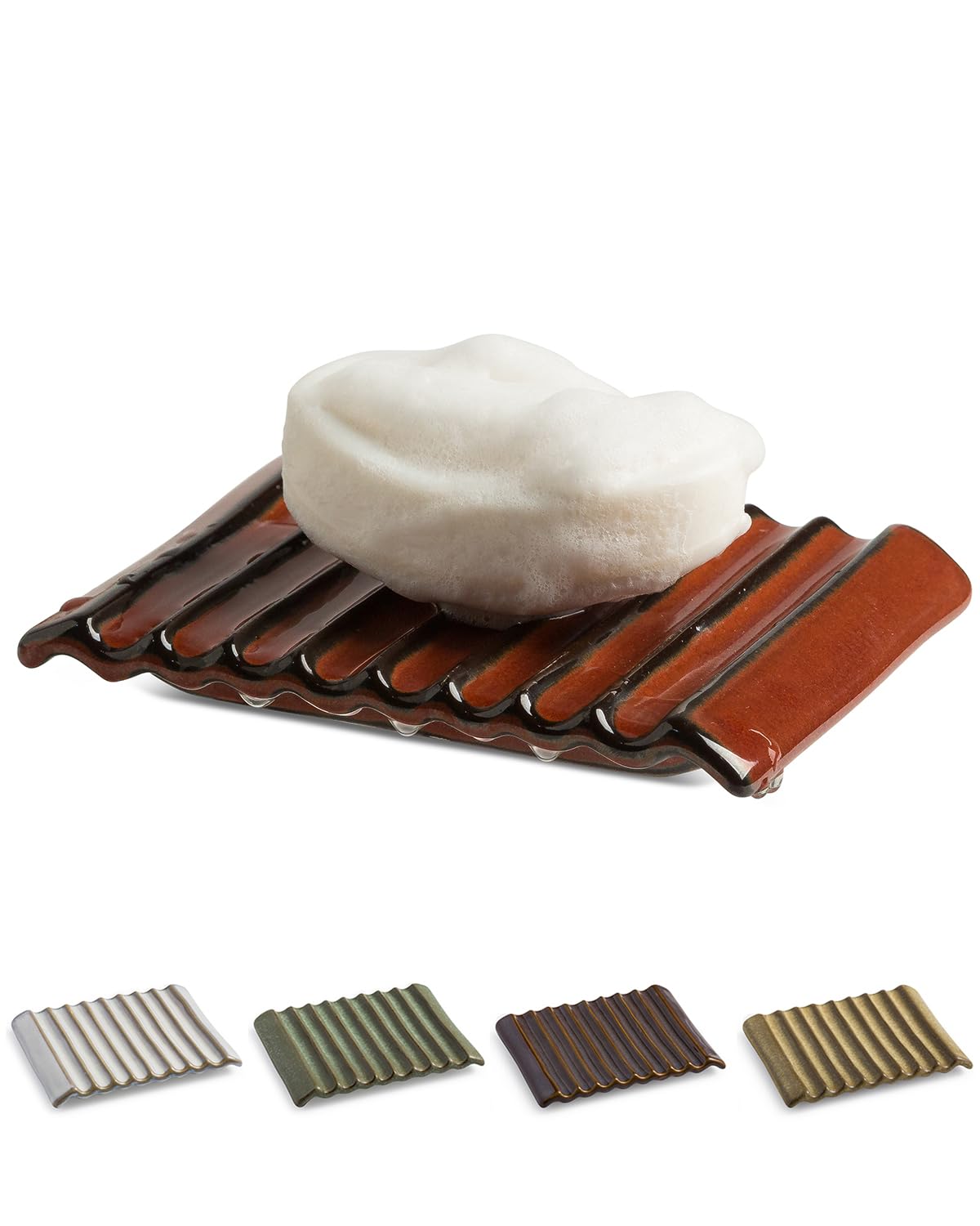 Zoeeker Self Draining Soap Dish, Ceramic Soap Holder with Waterfall Design