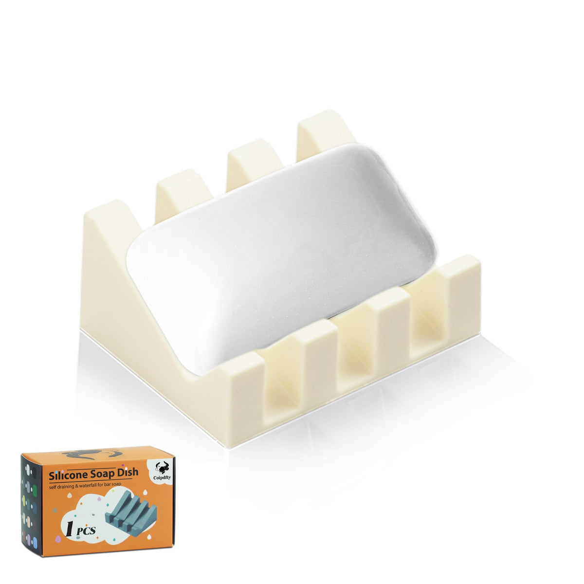 Self Draining Soap Dish Holder,Silicone Soap Dish,for Bathroom,Kitchen, Sponges，Can Extend Soap Life，Keep Soap Bars Dry and Easy Cleaning (White,1-Pack)
