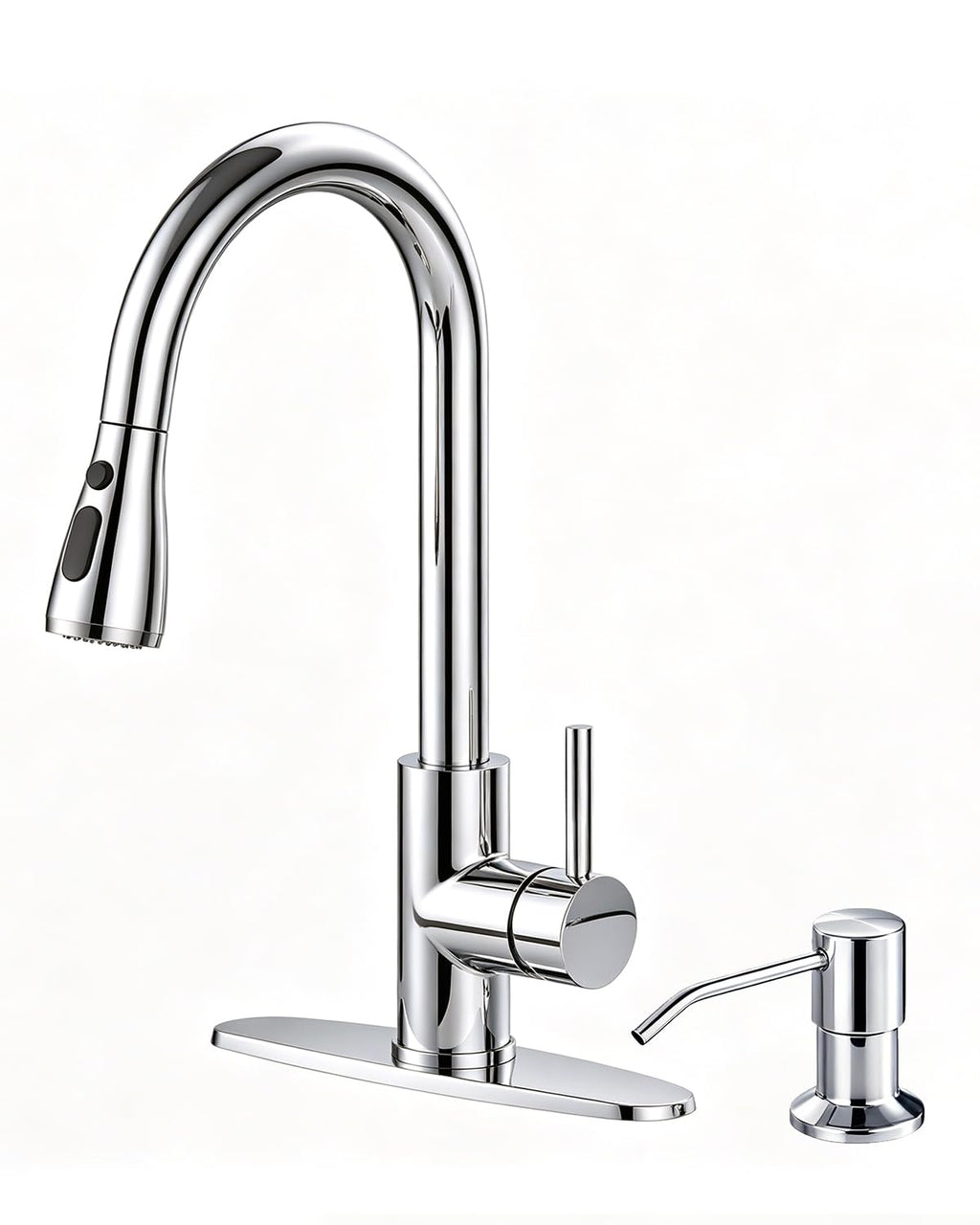 Kitchen Faucet with Cup Washer Pull Down Sprayer Stainless Steel Kitchen Sink Faucet with Deck Plate Glass Rinser Single Hole Brushed Nickel
