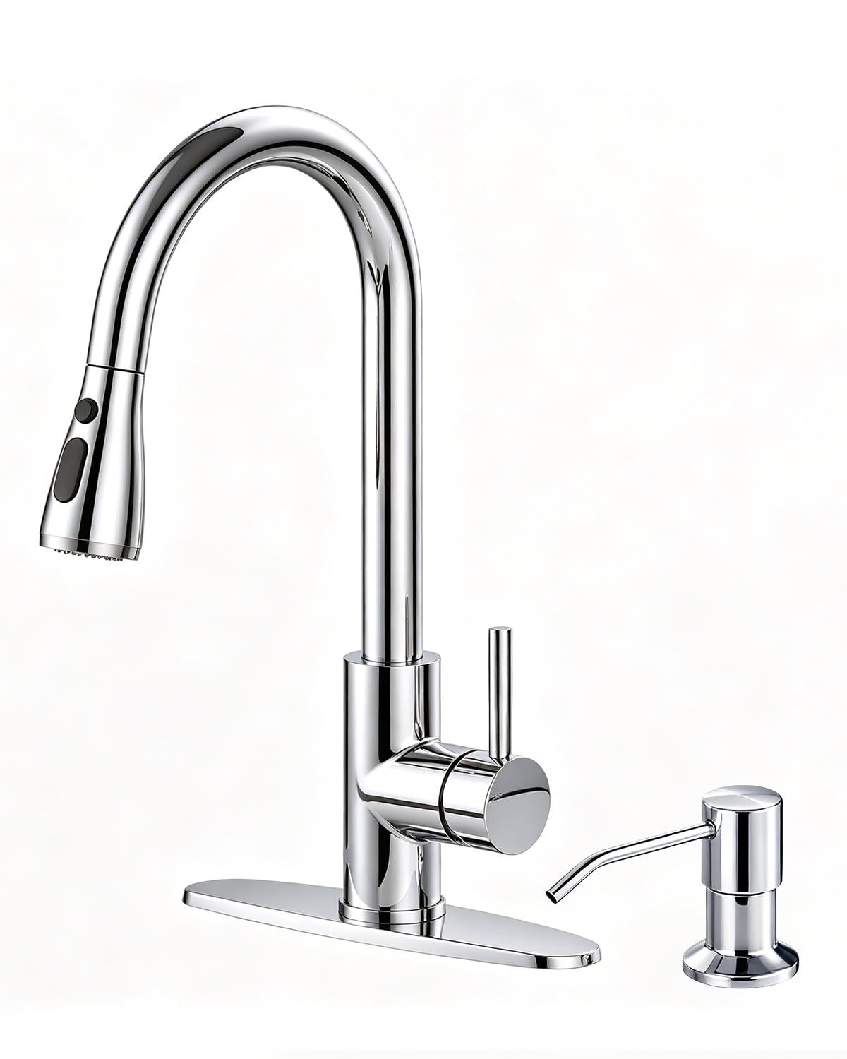 Kitchen Faucet with Cup Washer Pull Down Sprayer Stainless Steel Kitchen Sink Faucet with Deck Plate Glass Rinser Single Hole Brushed Nickel