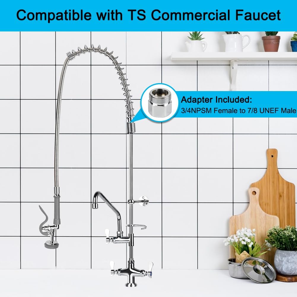 60 Inch Pre Rinse Spray Hose with Heat Resistant Handle Replacement B-0044 for T&S Brass, 1.42 GPM Commercial Sink Sprayer Hose for Restaurant Kitchen Sink Faucet