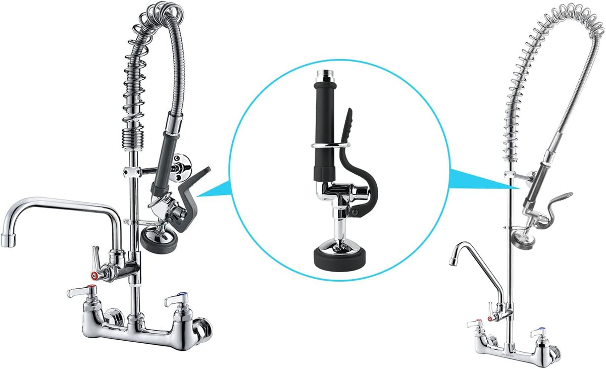 MSTJRY Commercial Sink Sprayer Pre Rinse Spray Valve with Handle Grip Assembly,1.42 GPM High Pressured Dish Sprayer for Replacement Kit of Commercial Faucet, Polished Chrome (Black)