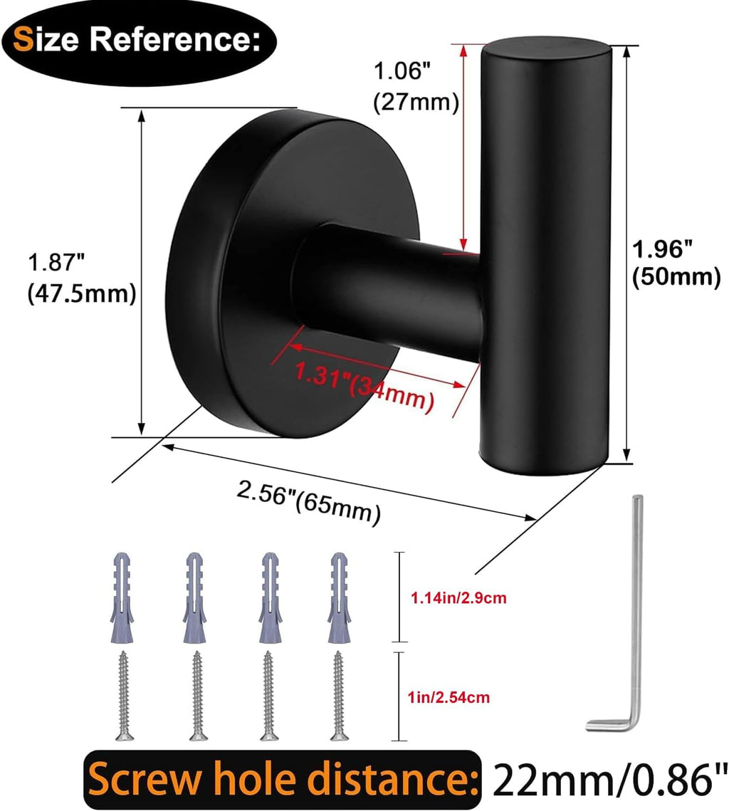 Nolimas Towel Coat Hook Matte Black SUS304 Stainless Steel Bathroom Clothes Cabinet Closet Sponges Robe Hook Wall Mounted Round Kitchen Heavy Duty Door Hanger 2 Packs