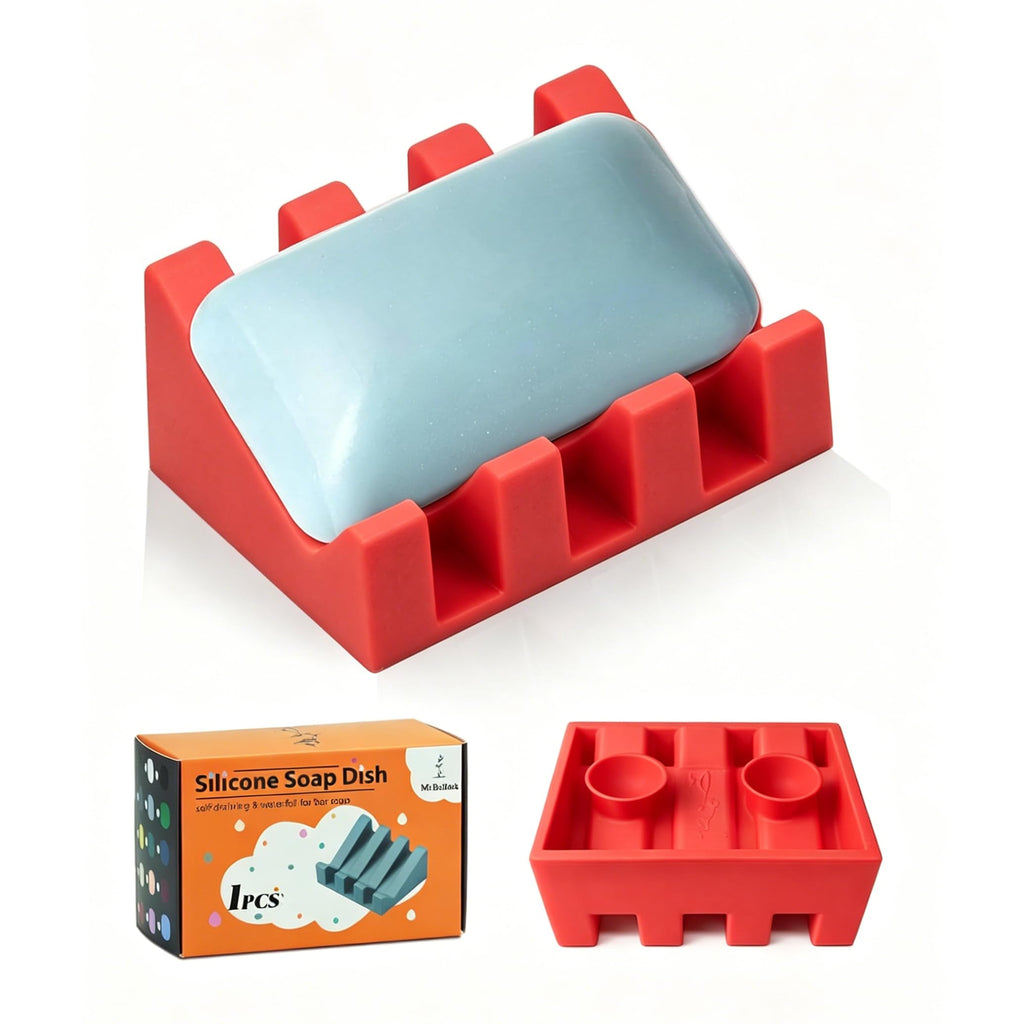 Silicone Soap Dish Self Draining with Suction Cups (White, 1 Pack)