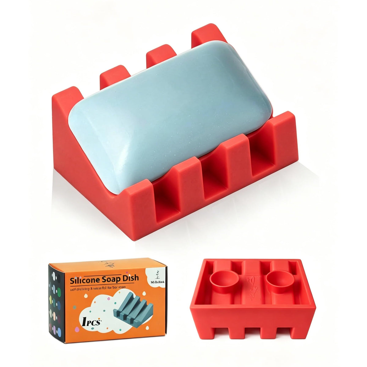Silicone Soap Dish Self Draining with Suction Cups (White, 1 Pack)