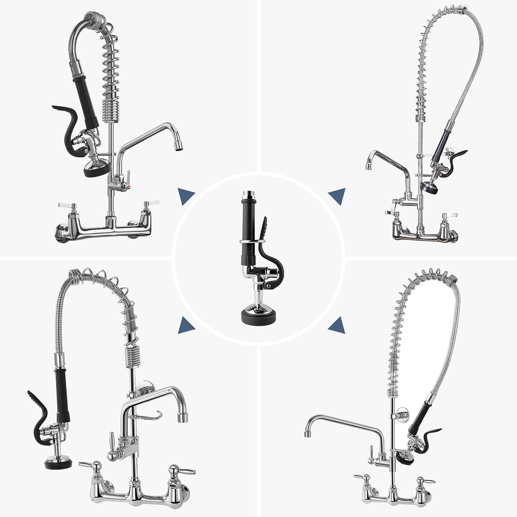 Pre Rinse Sprayer Commercial Sink Sprayer Head,1.42GPM Spray Valve Dish Nozzle with Ergonomic Handle, Faucet Parts for Commercial Kitchen Faucet,Chrome Finished（Black）