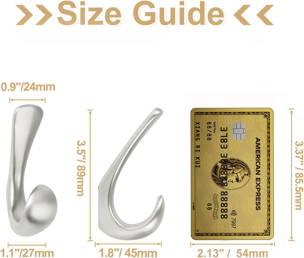 2 Pack Towel Hooks for Bathrooms Wall Mounted, Brushed Nickel Bathroom Hooks for Towels, Robe & Towel Hook for Wall, Modern Bath Towel Hook