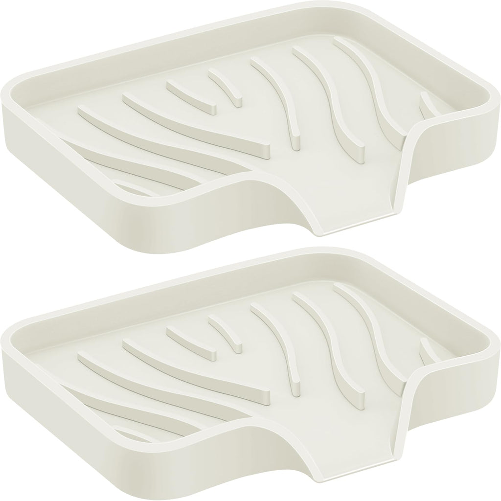 2PCS Self Draining Soap Holder,Spofit Silicone Soap Dish, Suitable for for Kitchen, Bathroom, Shower, Bath Tub,Soap Container (Beige)
