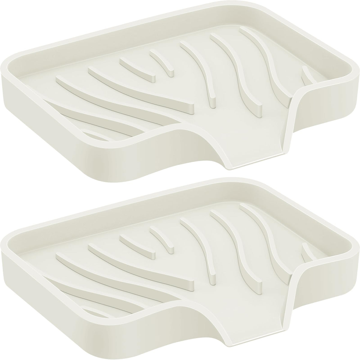 2PCS Self Draining Soap Holder,Spofit Silicone Soap Dish, Suitable for for Kitchen, Bathroom, Shower, Bath Tub,Soap Container (Beige)