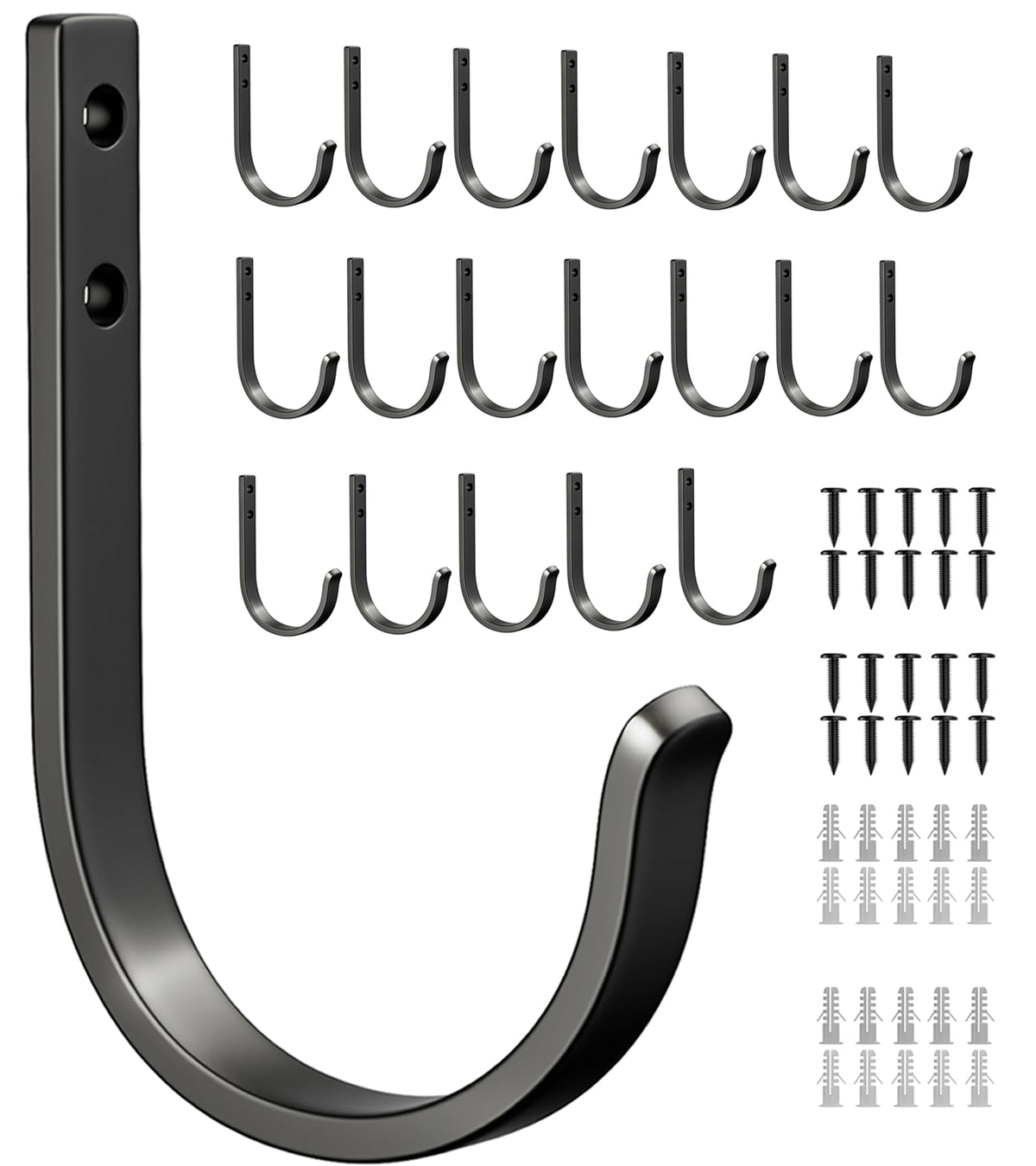 22LB Wall Hooks for Hanging Towel/Coat, Black 5 Pack