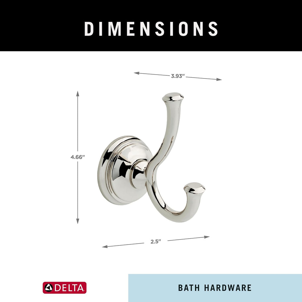 Delta Double Towel Hook for Bathroom or Kitchen| Polished Nickel | Cassidy Accessories