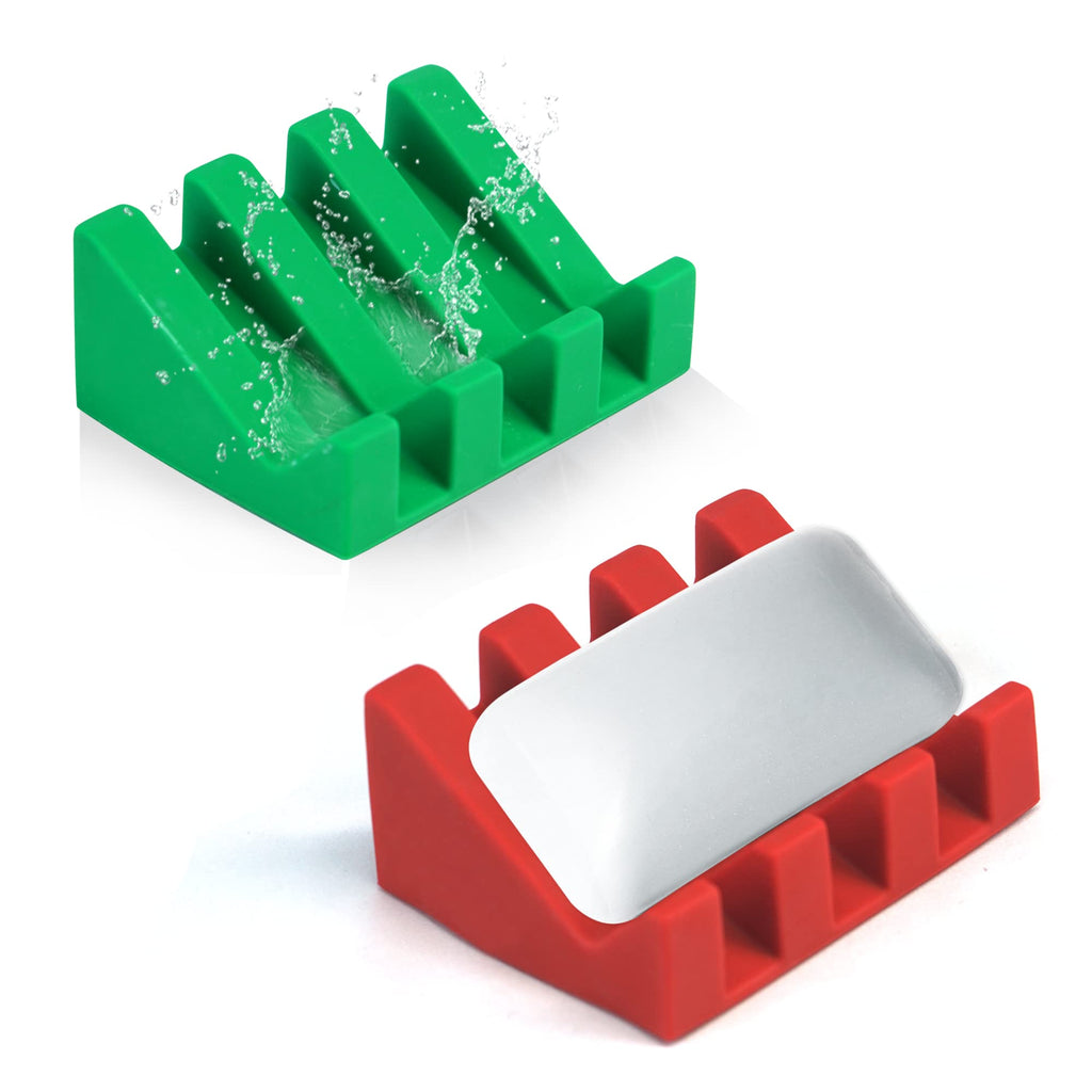 Self Draining Silicone Soap Dish Holder Waterfall Tray, 2 Pack Black