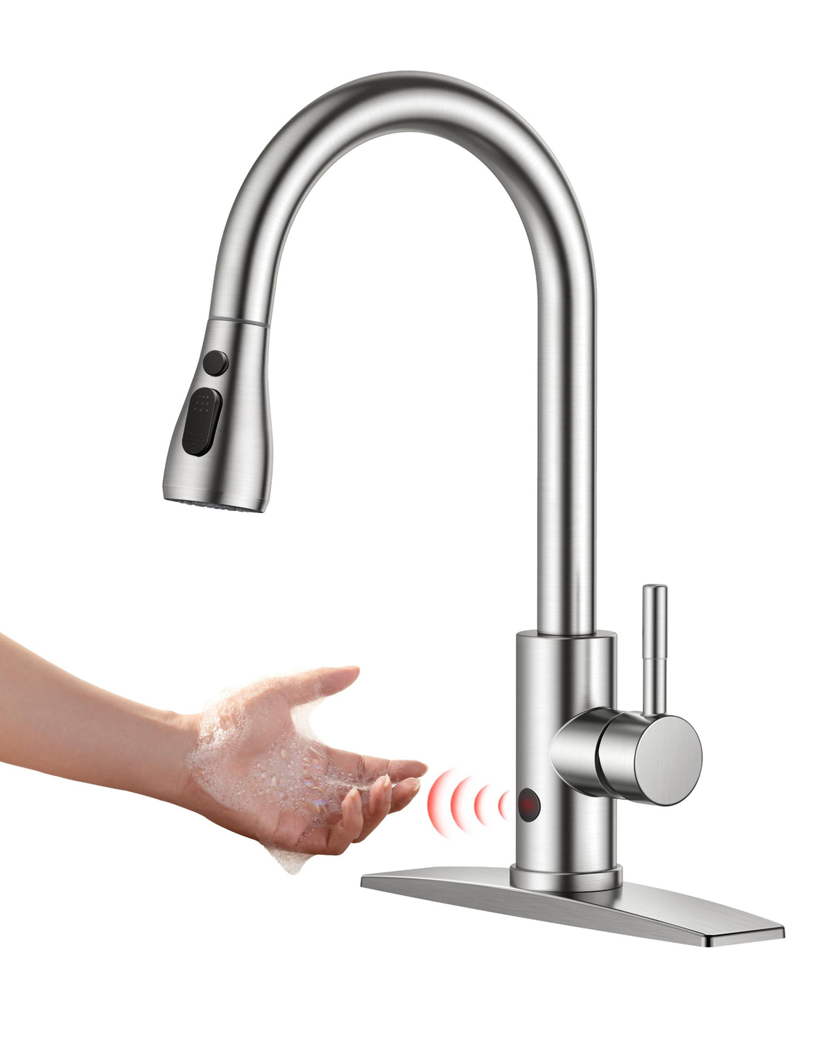 FORIOUS Black Kitchen Faucet with Pull Down Sprayer, High Arc Single Handle
