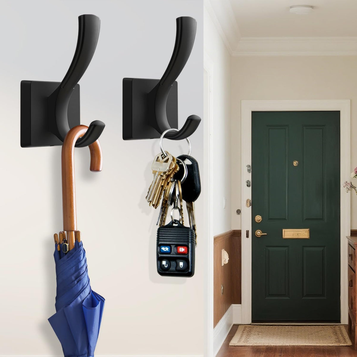 TOFIIGREM 3 Pack Black Towel Hooks, Towels Robe Holder for Bathroom Coat Hooks for Wall Hanging Key Hat Backpack (3 Pack, Black)
