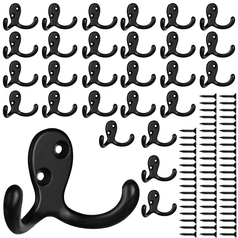 IBosins 10 Pack Silvery Double Prong Coat Hooks Wall Mounted with 20 Screws