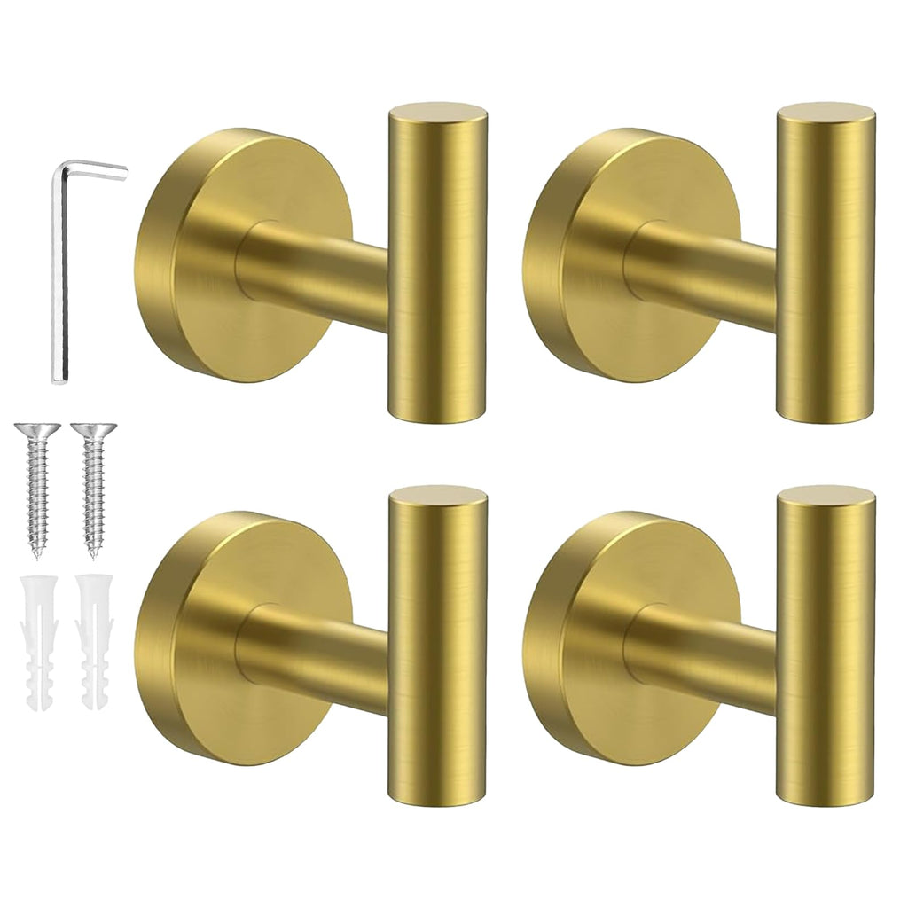 SetSail Towel Hooks for Bathrooms 4 Packs Screw-in Matte Black Bathroom Towel Hook Wall Mounted Stainless Steel Shower Towel Hooks for Coat Hanging, Drill Hole