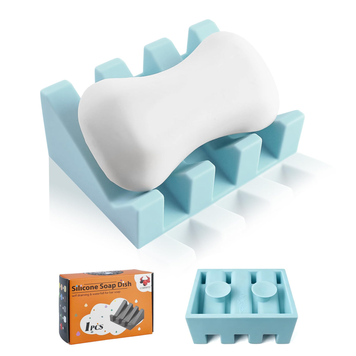Soap Dish Holder for Shower with Suction Cup, Silicone Soap Holder & Saver Self-Draining Bar Soap Dish Keeps Soap Dry for Bathroom, Kitchen, Bathtub, Extends Soap Life (White-1Pack)