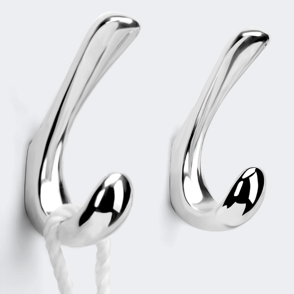2 Pack Towel Hooks for Bathrooms Wall Mounted, Brushed Nickel Bathroom Hooks for Towels, Robe & Towel Hook for Wall, Modern Bath Towel Hook